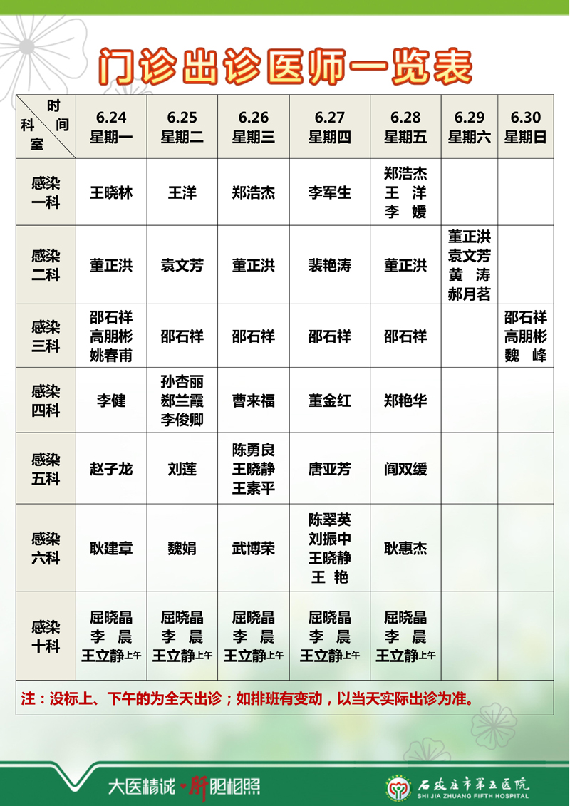 2024年6月17日—6月23日 門診出診醫(yī)師一覽表